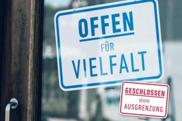 T&uuml;rschild "Offen f&uuml;r Vielfalt"