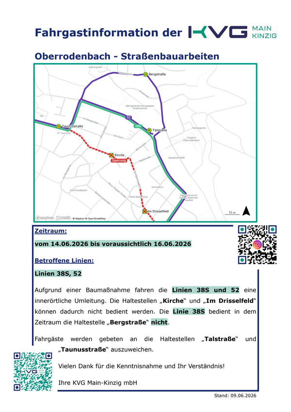 Informationen KVG Stra&szlig;enbauarbeiten Oberrodenbach